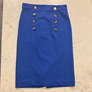 Ann Taylor Royal Blue Pencil Skirt with Gold Buttons 0 new